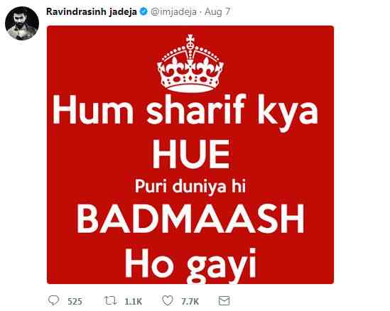 Ravindra Jadeja Showed DABANGAI at Twitter 1st than Delete Tweet