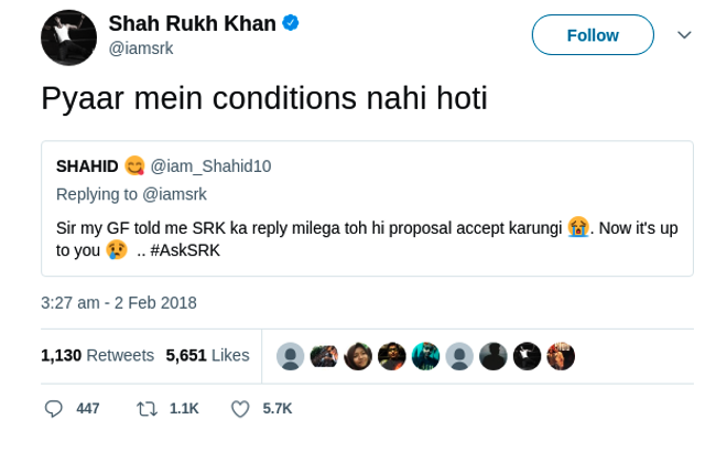 Shahrukh Khan reply fan