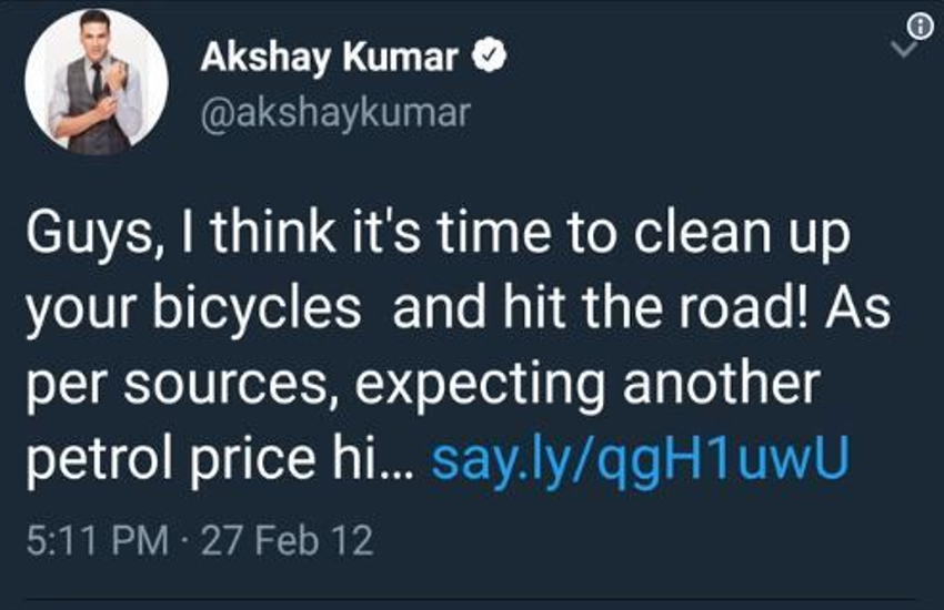 अक्षय ने 6 साल पहले पेट्रोल के दामों पर किया था ऐसा ट्वीट, अब हो रहे ट्रोल