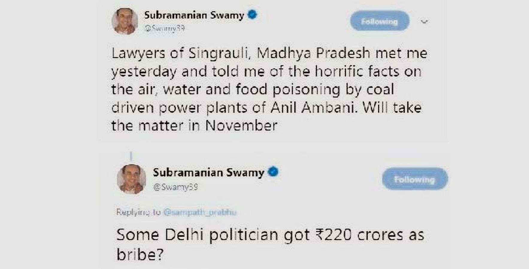 Subramanian Swamy tweets