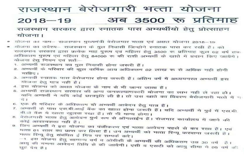 viral post of unemployment allowance in Rajasthan