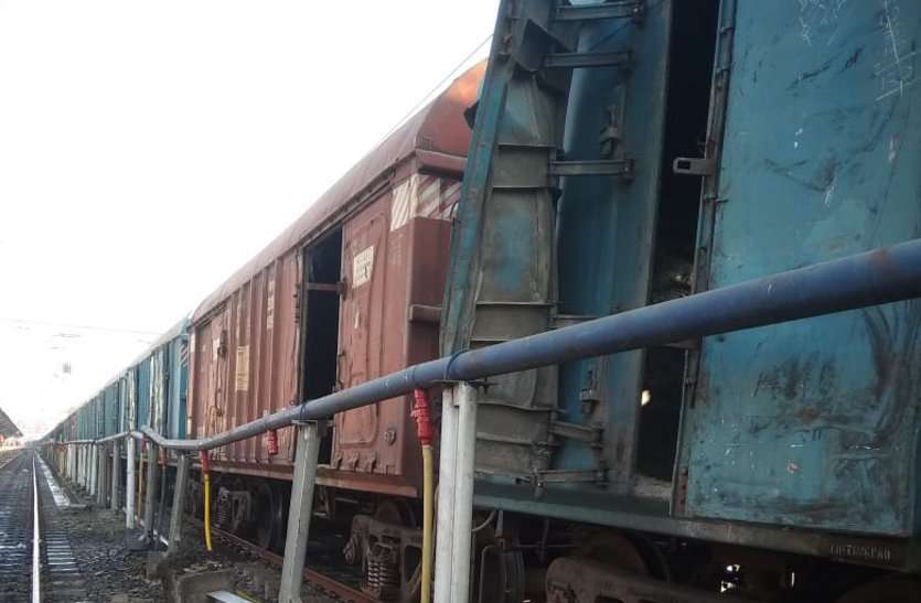 Goods train door stuck in platform