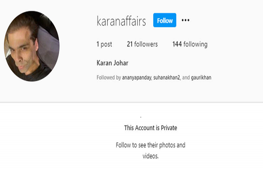 Karan Johar New Account