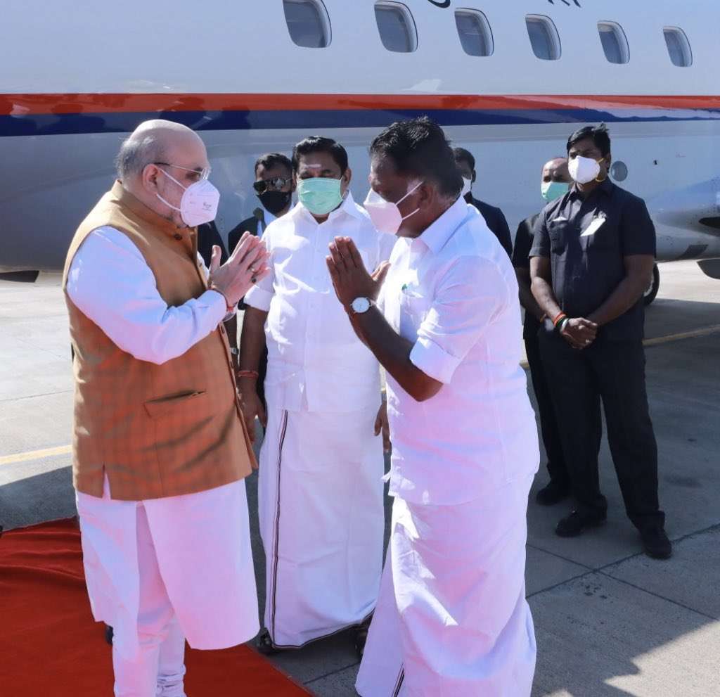 Amit Shah Arrives In Chennai To Meet Tamilnadu BJP Members