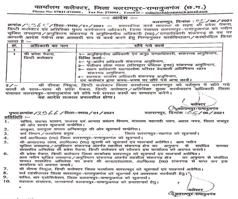 Balrampur collector order