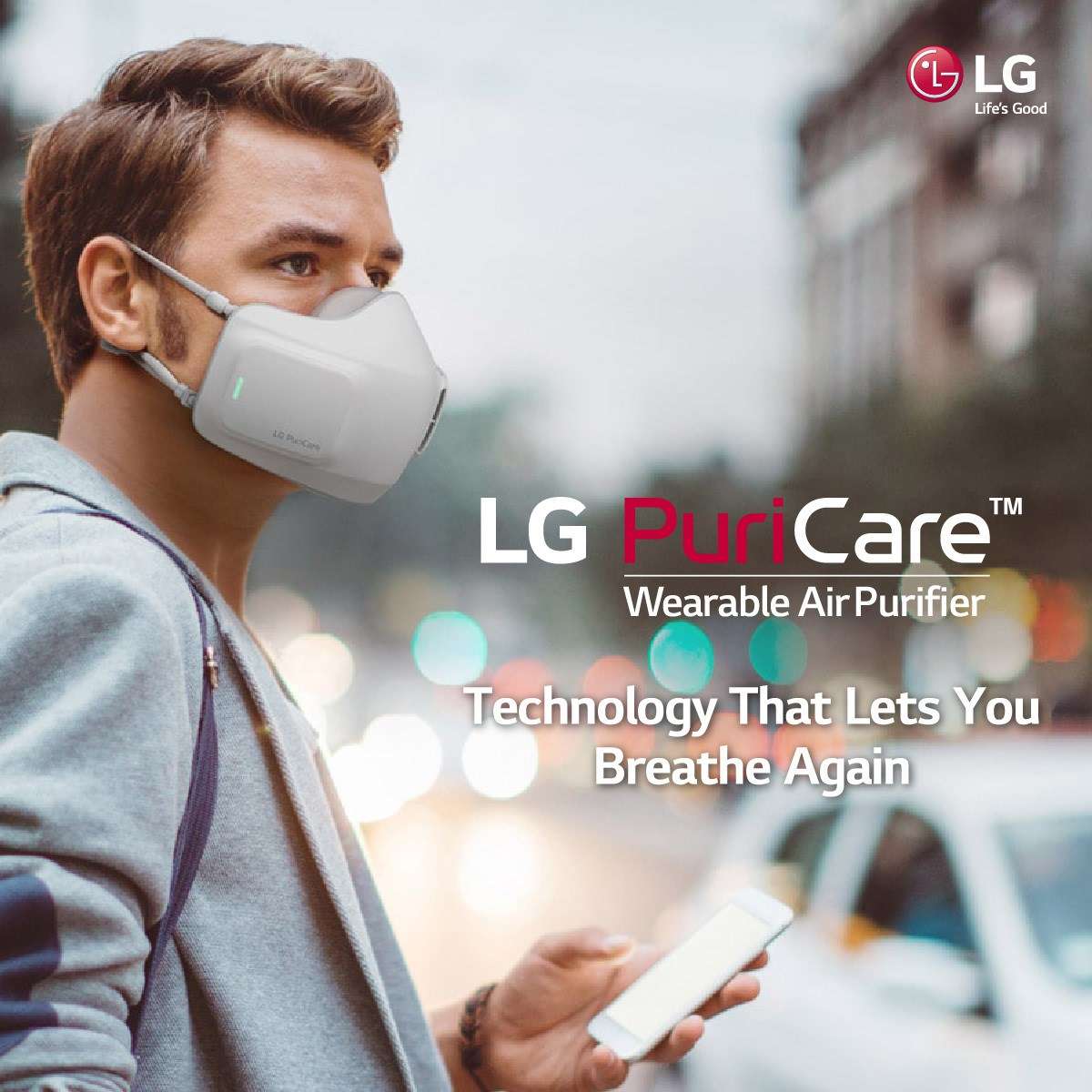 LG's new air-purifying mask PuriCare