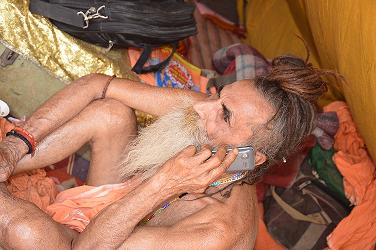 hi-tech baba with mobile 