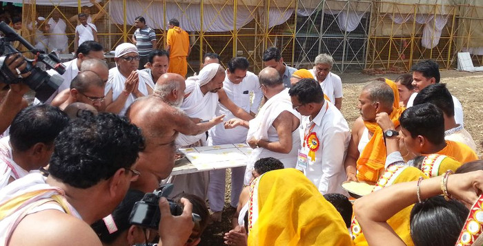 Increased reverence hands for jain temple foundati