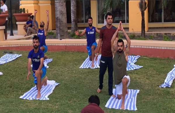 Team India performs Yoga and volleyball in west in