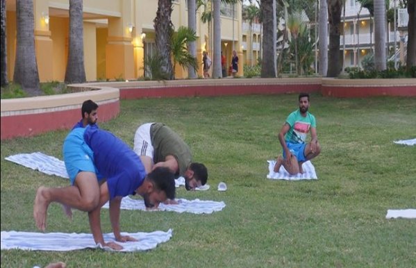 Team India performs Yoga and volleyball in west in