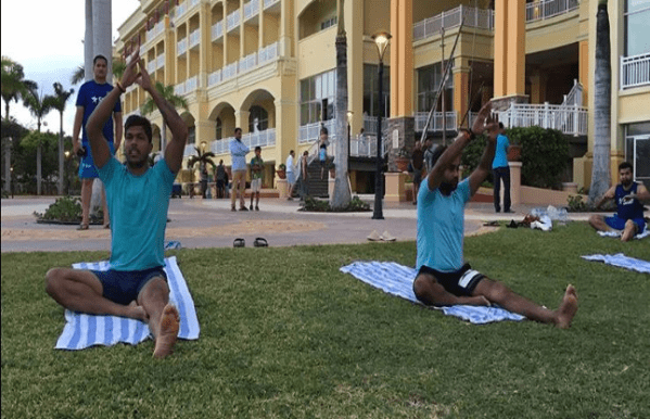 Team India performs Yoga and volleyball in west in