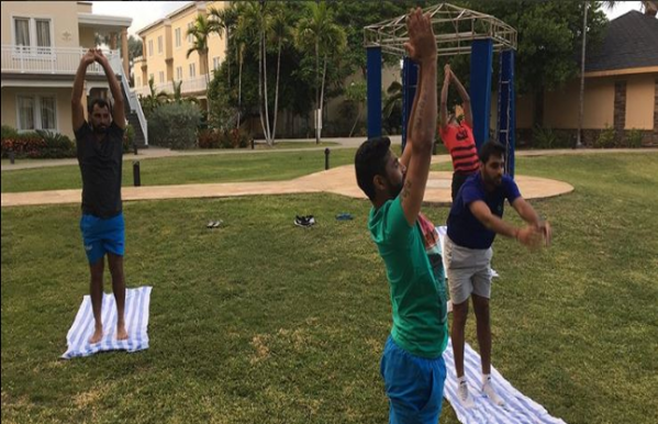 Team India performs Yoga and volleyball in west in
