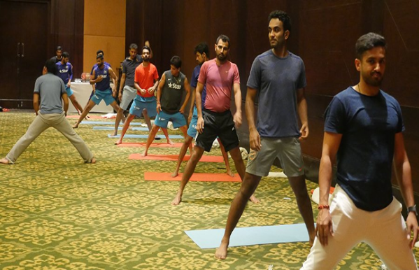Team India performs Yoga and volleyball in west in