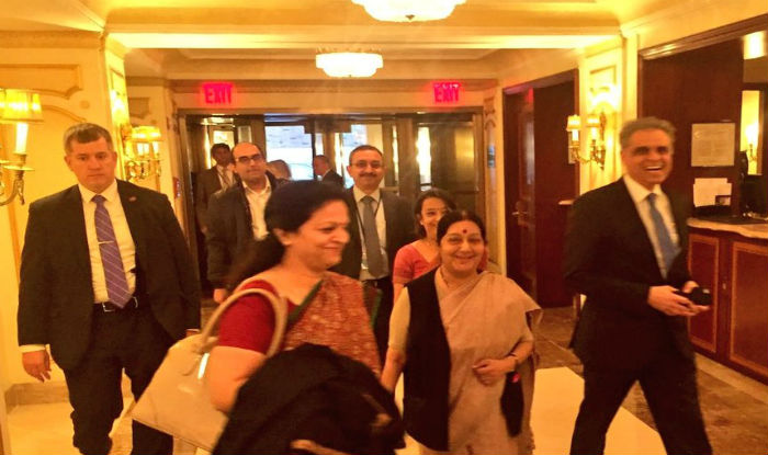 sushma swaraj arives new york 