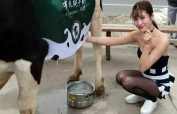 Sexy Milk Siter offers fresh milk on beijing Roads