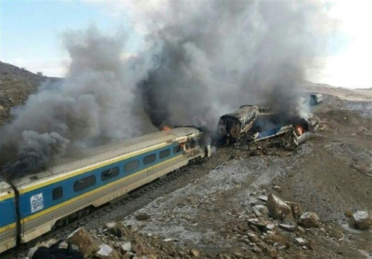 two train collide in Iran