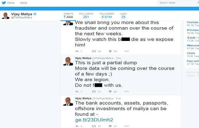 Vijay Mallya Twitter Account Hack