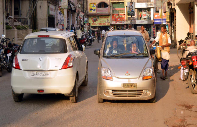 Only four wheelers on the road or walking people a