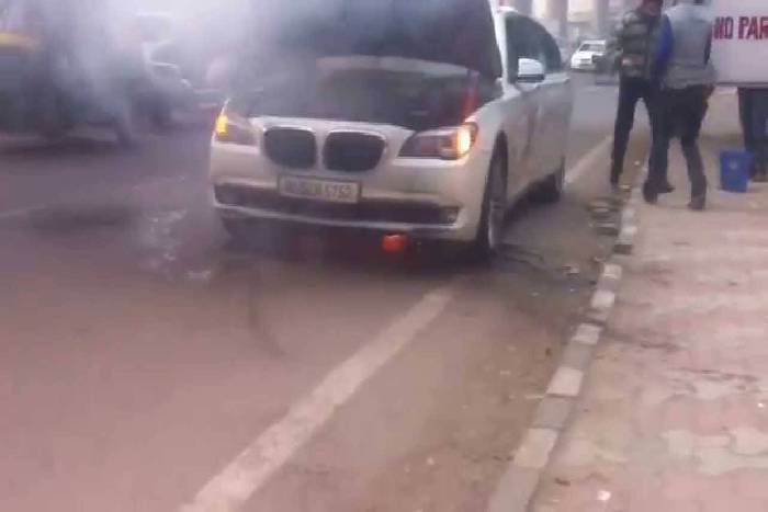 Car on Fire on Highway