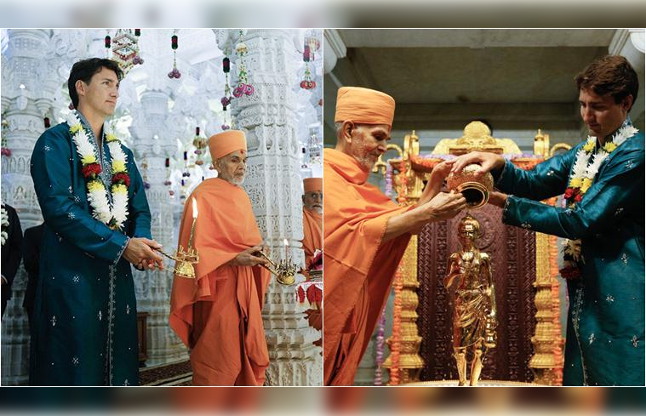canada pm in swaminarayan temple in indian dress