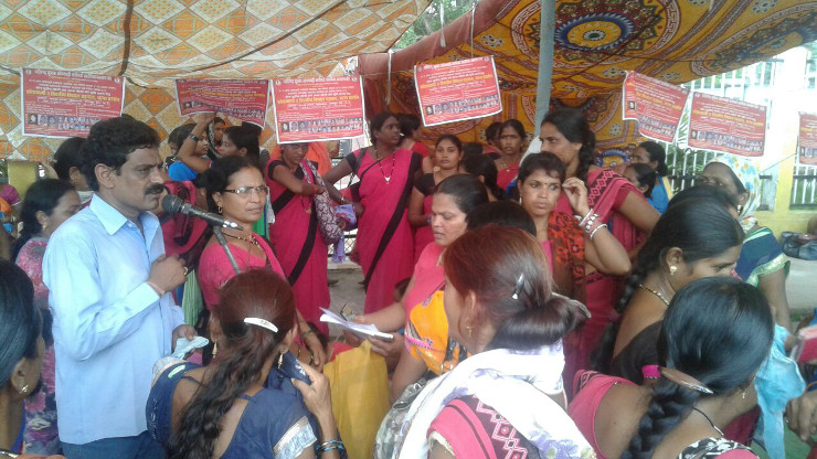 Anganwadi workers protest protest