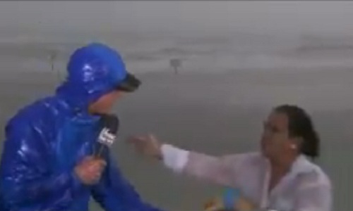 Reporter Covering Hurricane In Texas