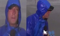 Reporter Covering Hurricane In Texas