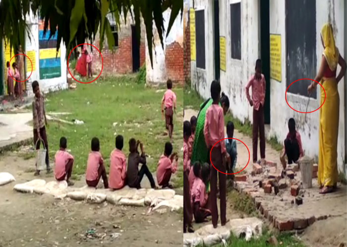 Primary school teacher and students viral video in Lakhimpur Kheri UP Hindi News