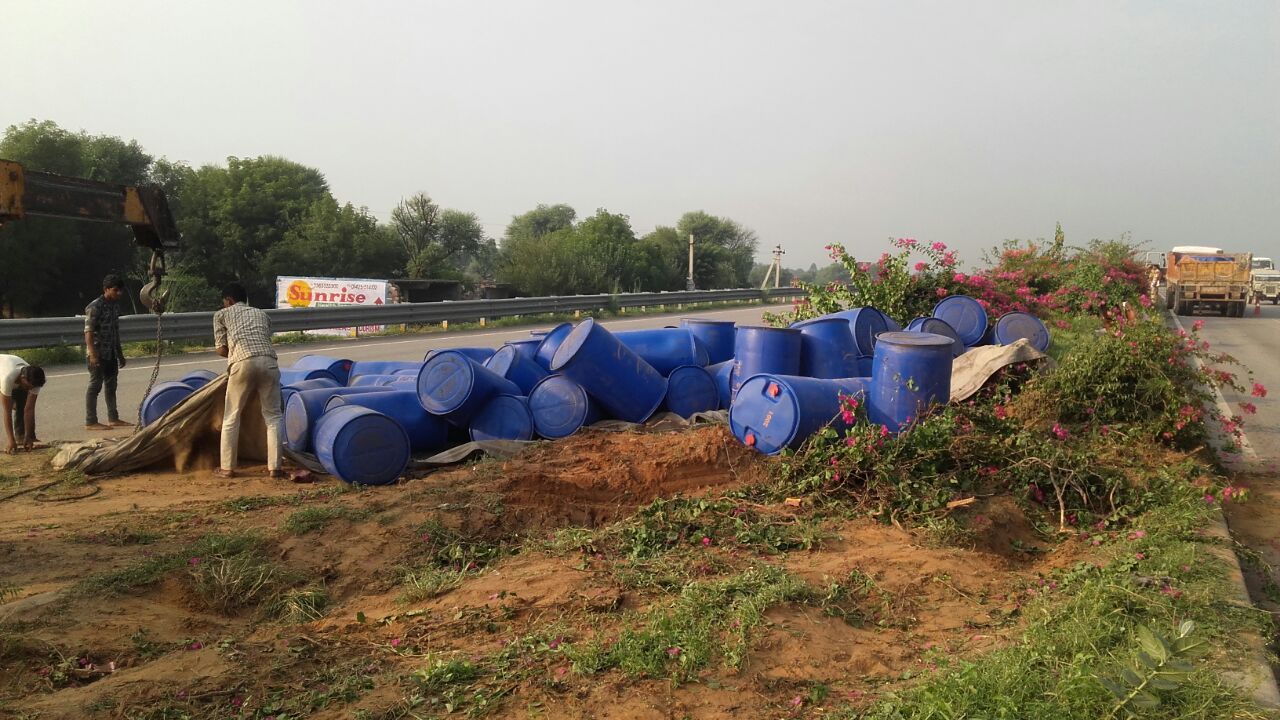 Chemical Drum on Highway Scattered  