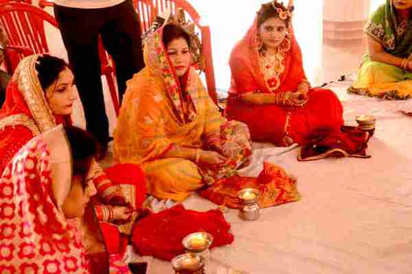 womans celebrated karwa chouth for husband