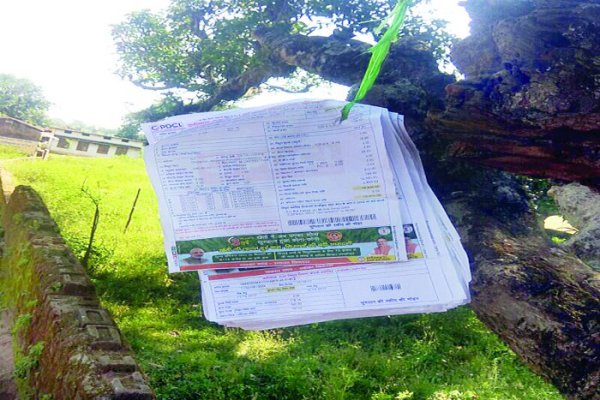 मनोरा विकासखंड के ग्राम पंचायत डडग़ांव में बिल बांटने का ठेका लेने वाली कंपनी के कर्मचारियों को इतनी फुर्सत नहीं है कि वे उपभोक्ताओं के घरों में बिल दे सकें। इसलिए गांव के एक आम के पेड़ पर बिल लटकाकर छोड़ रहे हैं।