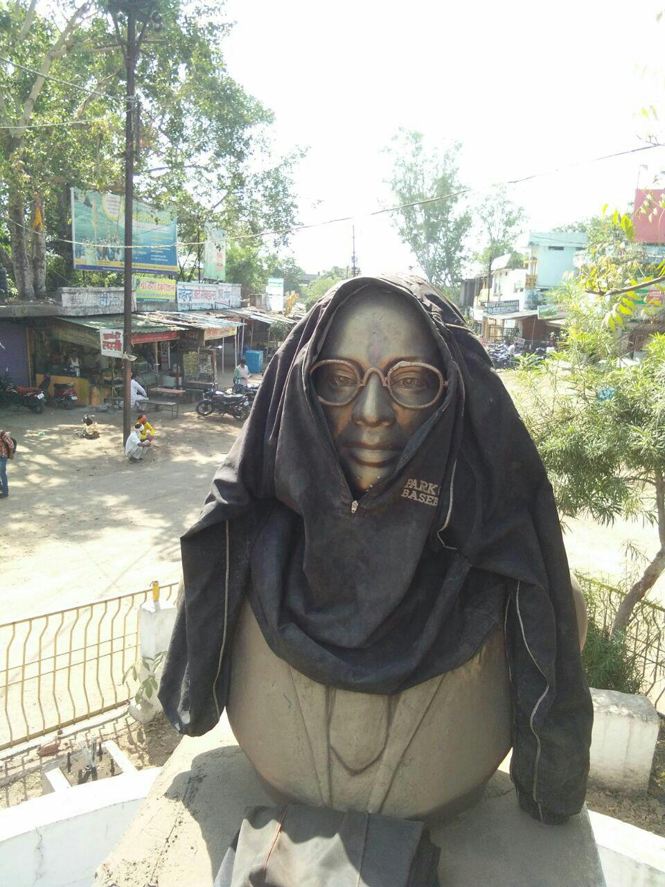 Ambedkar statue covered with black cloth