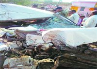 The car hit the bus at the bus then what happened