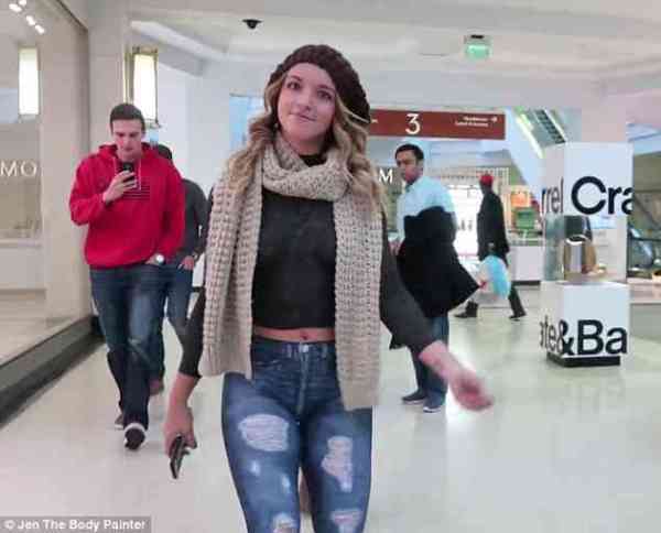 model seen in the mall without wearing clothes