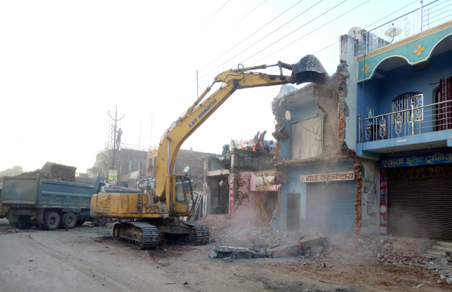 broken shops and houses