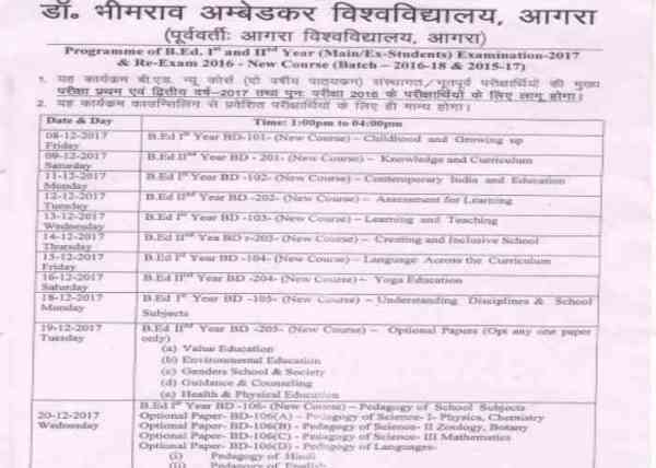 DBRAU B.Ed Examination 2017