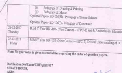 DBRAU B.Ed Examination 2017