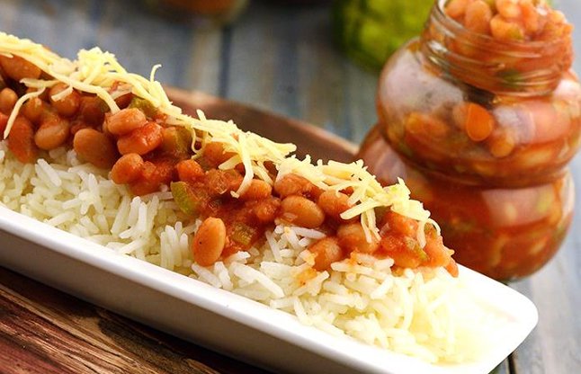 Baked Beans with Buttered Rice 