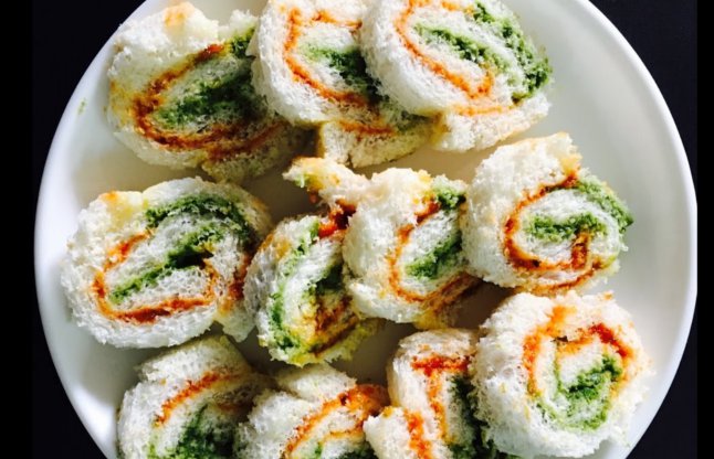 Tri colour pin wheel sandwich