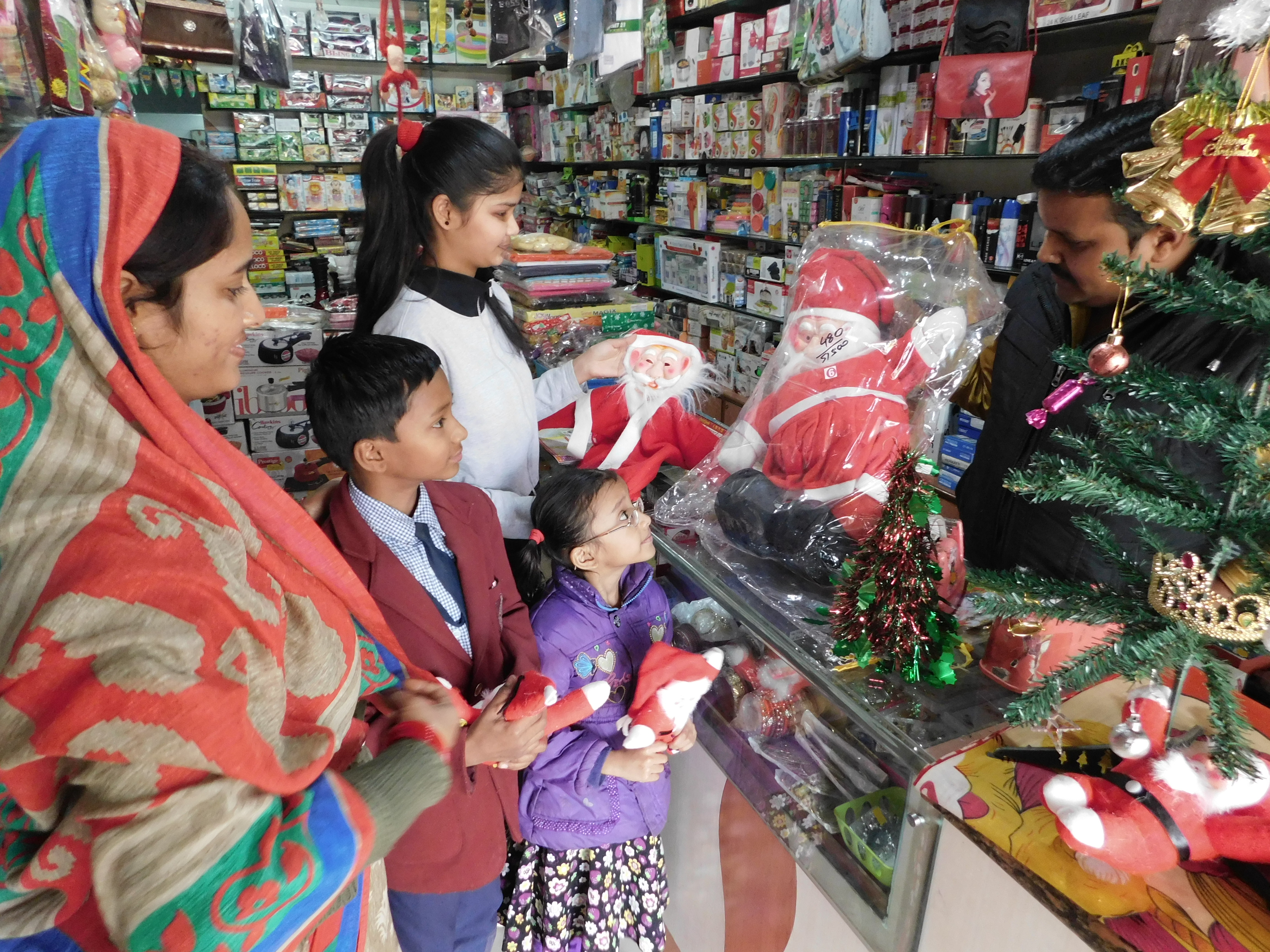 Christmas decorated market start shopping