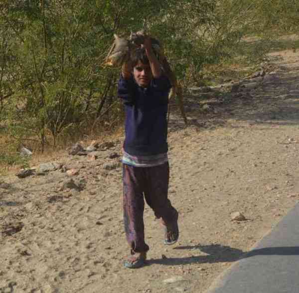 Whole family carrying fuel