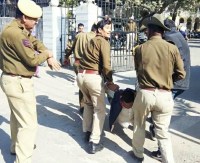 man attack on police udaipur collector