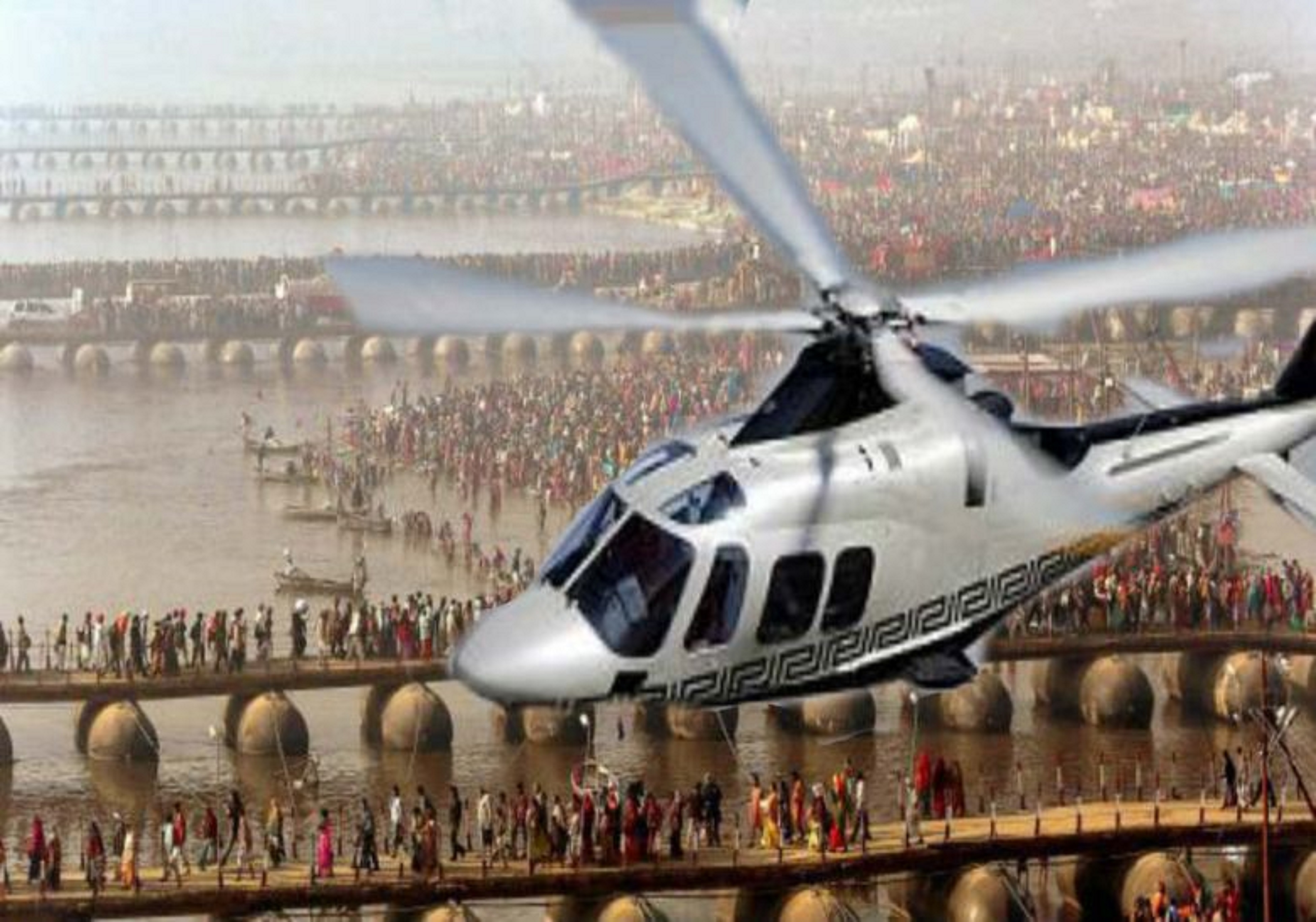 helicopter in Magh Mela   
