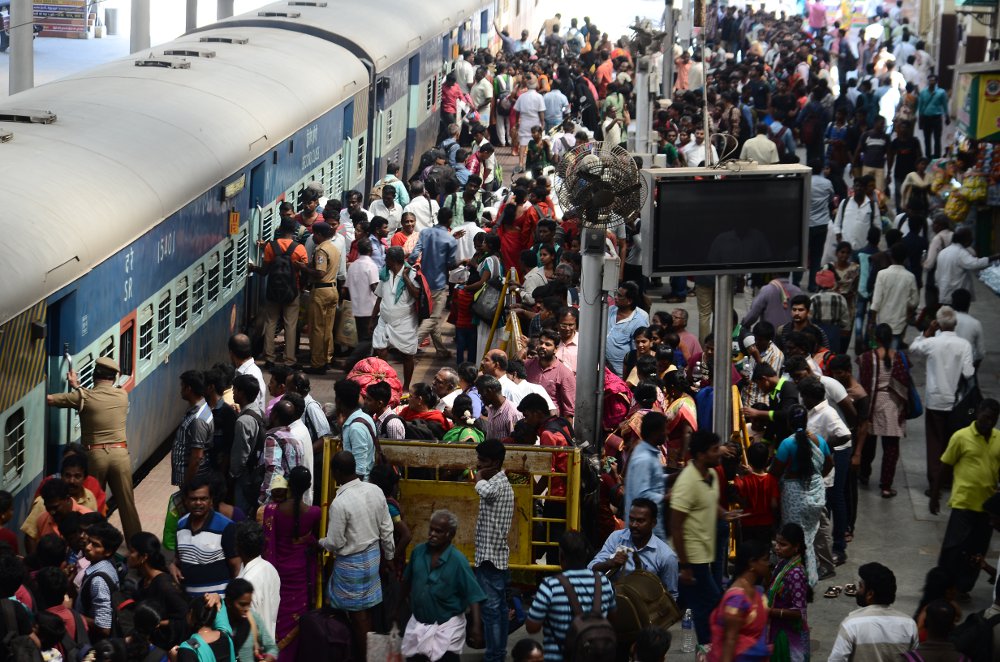 Passengers traveling on railway stations to go home on Pongal