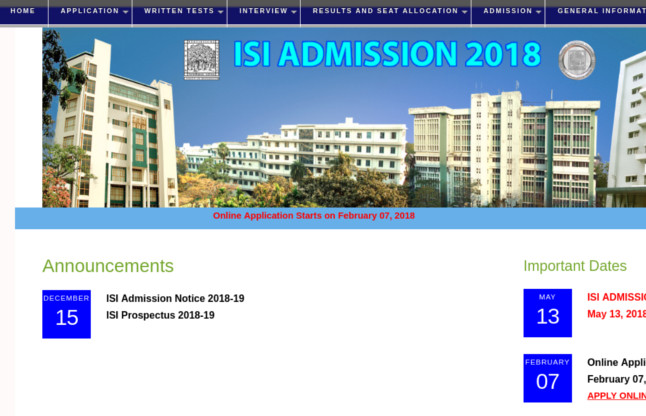 ISI Admisiion SESSION 2018