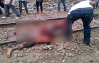 Cut by train