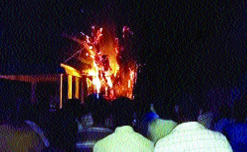 Burn the banyan tree of ancient pagoda