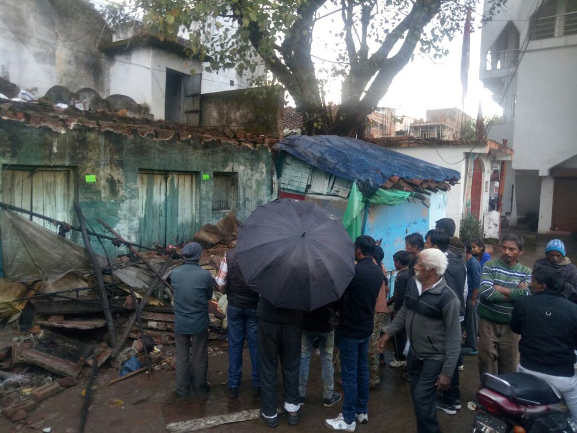 Demolished dilapidated house from rain, a death