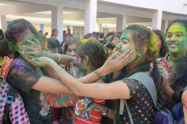 college girls holi celebration