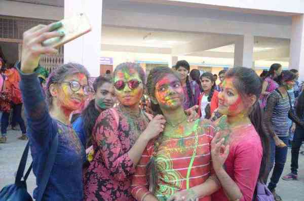 college girls holi celebration